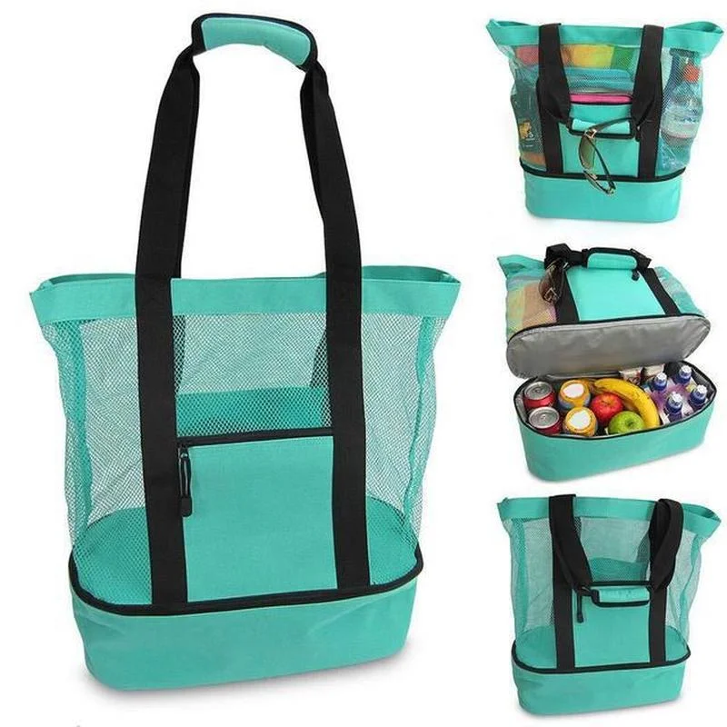

Большая сетчатая пляжная сумка-холодильник, внешняя сумка для хранения, сумка-холодильник для напитков и еды, сумка-тоут, термоизоляционный Ланч-бокс