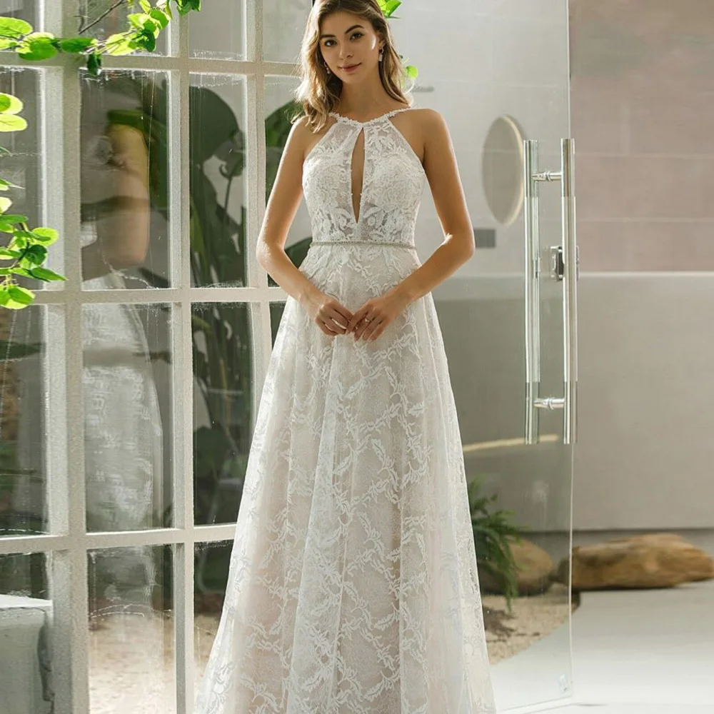 Illusion Wedding Dresses For Bride 2022 O-Neck Sleeveless Lace Bridal Gowns Boho A-Line Backless Vestido De Novia Custom Made
Illusion Wedding Dresses For Bride 2022 O-Neck Sleeveless Lace Bridal Gowns Boho A-Line Backless Vestido De Novia Custom Made