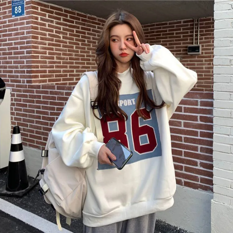 2021 Autumn Winter Women Solid Oversized Printing Fleece High Neck Sweatshirts Female Fashion Casual Long Sleeve Pullovers Top
2021 Autumn Winter Women Solid Oversized Printing Fleece High Neck Sweatshirts Female Fashion Casual Long Sleeve Pullovers Top