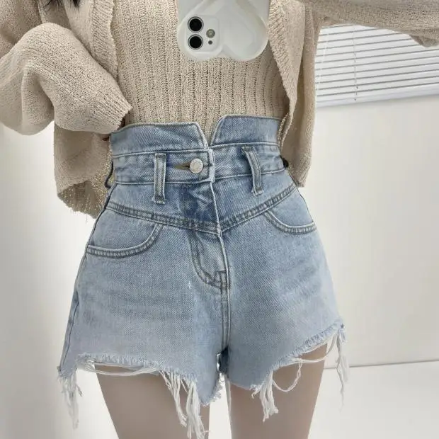 COIGARSAM Fashion New Summer Casual Solid Washed Zipper Light Blue High Waist Women Shorts
COIGARSAM Fashion New Summer Casual Solid Washed Zipper Light Blue High Waist Women Shorts