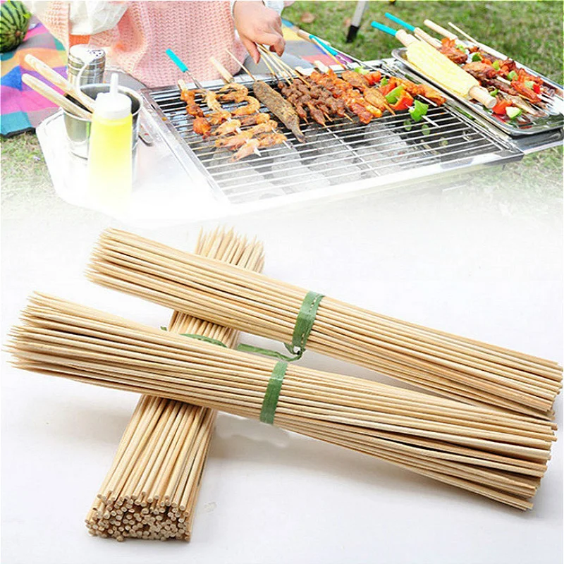 

30cm 100pcs Bamboo Wooden BBQ Skewers Food Bamboo Meat Tool Barbecue Party Disposable Long Sticks Catering Grill Camping