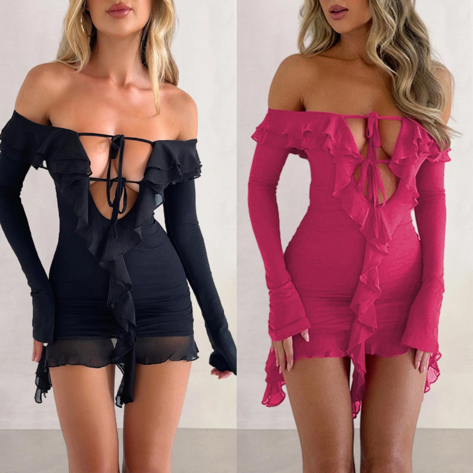 Женское облегающее платье с оборками, облегающее платье с длинным рукавом, обтягивающее мини-платье на завязках, однотонное платье-пуловер для ночного выхода
Женское облегающее платье с оборками, облегающее платье с длинным рукавом, обтягивающее мини-платье на завязках, однотонное платье-пуловер для ночного выхода