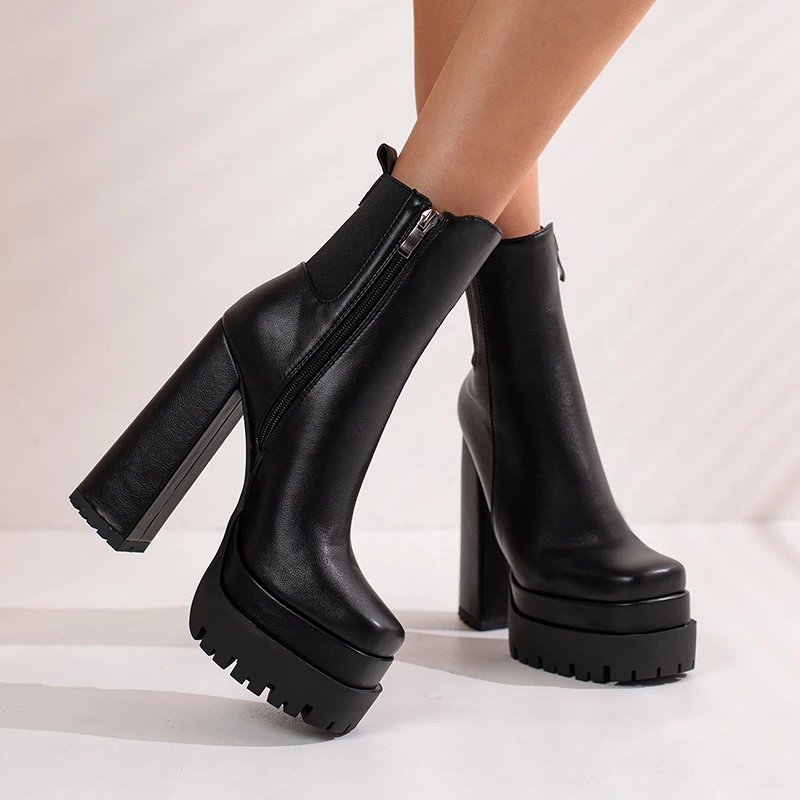 

2022 New Autumn Shoes Women Ankle Boots Plus Size 34-43 Superfine Fiber Modern Boots Side Zip Super High Heel Elastic Boots 2021