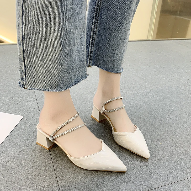 Босоножки Baotou на толстом каблуке женские, сказочные сандалии с закрытым носком, универсальные, с острым носком, обувь на высоком каблуке, ле...