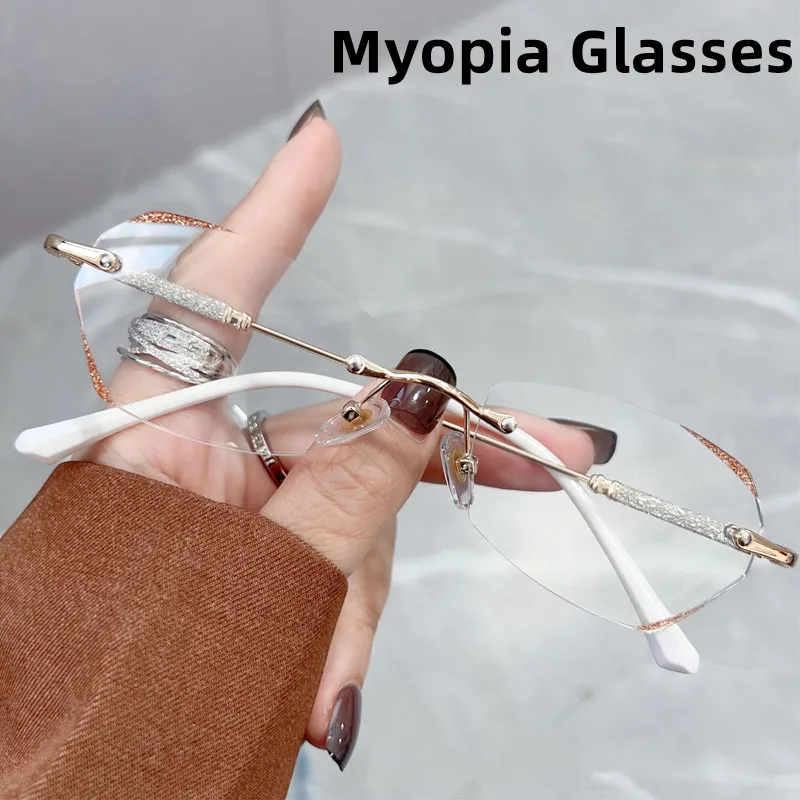 NEW Myopia Glasses Luxury Women Rimless Diamond Cutting Frame Eyeglasses Ladies Anti Blue Light Finished Optical Eyewear Diopter
NEW Myopia Glasses Luxury Women Rimless Diamond Cutting Frame Eyeglasses Ladies Anti Blue Light Finished Optical Eyewear Diopter