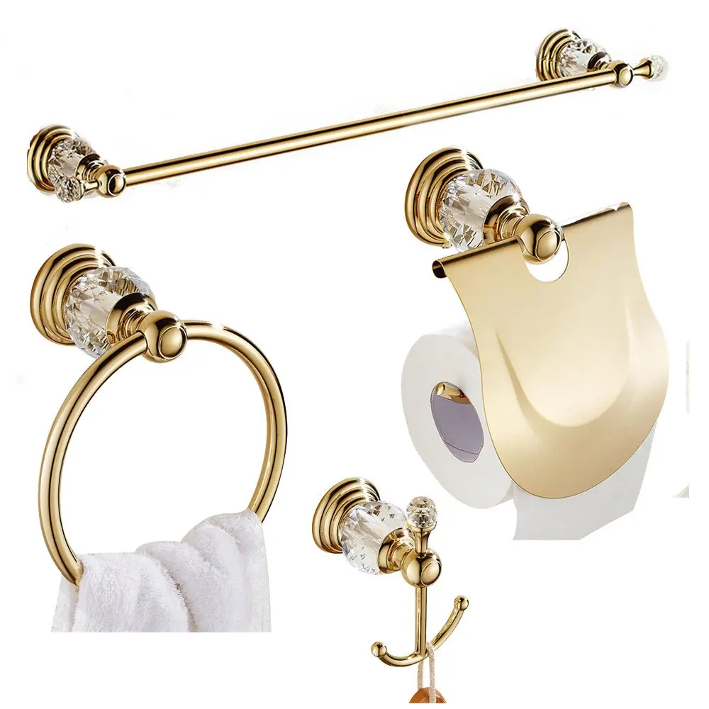 Golden Polished 4-Piece Bathroom Acessory Set Craystal Toilet Paper Holder Wall Towel Ring Bath Hardware Set Towel Bar Coat Hook
Golden Polished 4-Piece Bathroom Acessory Set Craystal Toilet Paper Holder Wall Towel Ring Bath Hardware Set Towel Bar Coat Hook