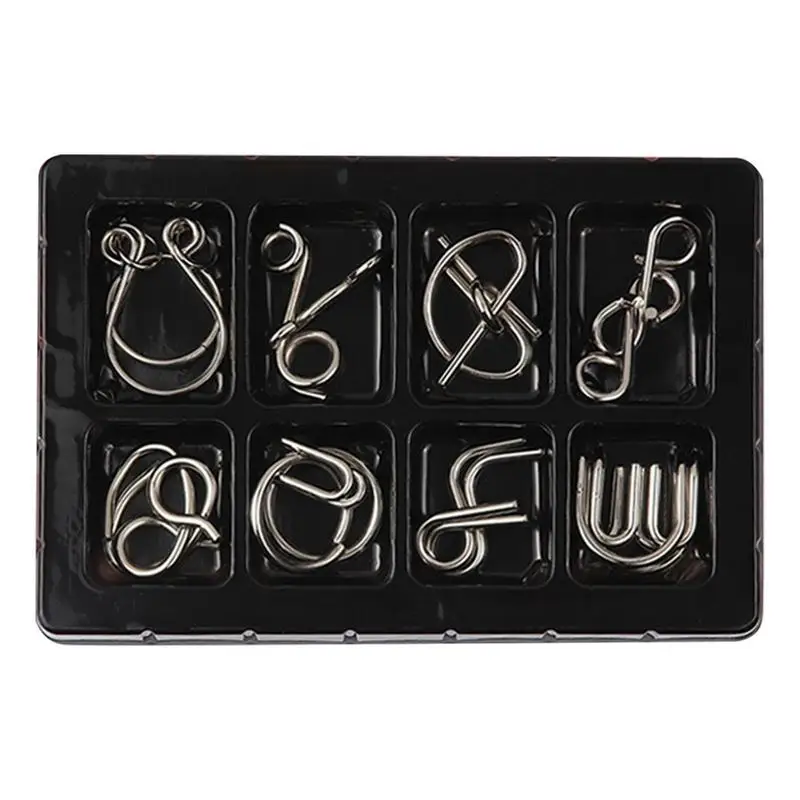 

Metal Wire Puzzle Set | 8pcs Brain Teaser IQ Test Disentanglemen Iron Link Unlock Interlock Game | Chinese Ring Magic Trick Toy