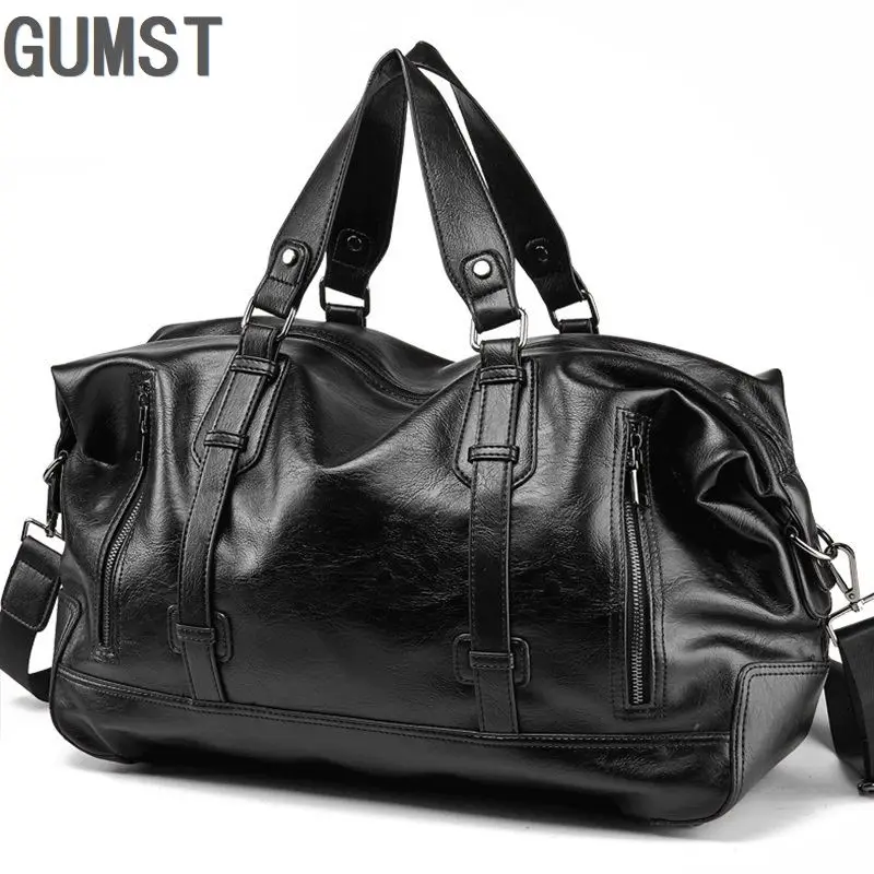 

GUMST Men Handbag Leather Large Capacity Travel Bag Men Shoulder Bag Male Travel Duffle Tote Bag Casual Messenger Crossbody Bags