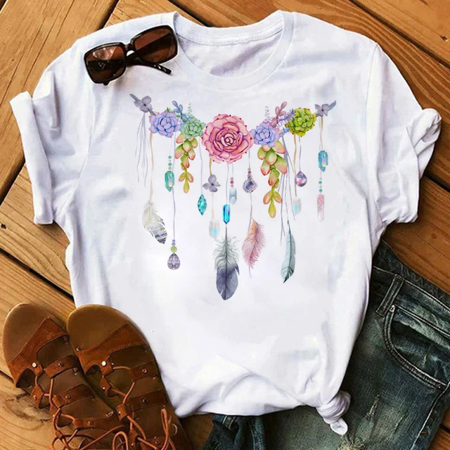 Cactus flower print women's top summer casual women's T-shirt cactus feather women's fashion white T-shirt
Cactus flower print women's top summer casual women's T-shirt cactus feather women's fashion white T-shirt
