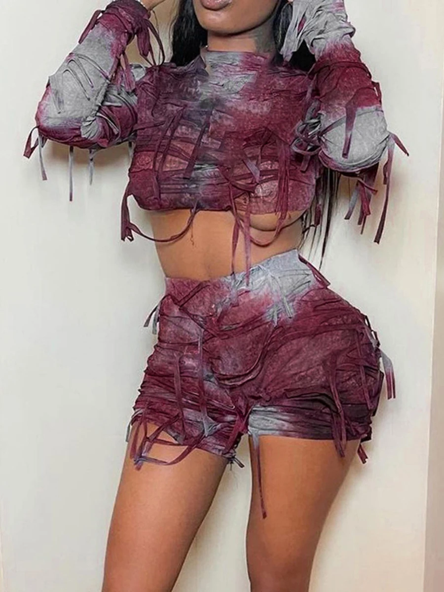wsevypo Retro Ripped Holes Two-Piece Suits Women Club Streetwear Outfits Long Sleeve O-Neck Crop Tops+Shorts Tie Dyed Sets
wsevypo Retro Ripped Holes Two-Piece Suits Women Club Streetwear Outfits Long Sleeve O-Neck Crop Tops+Shorts Tie Dyed Sets