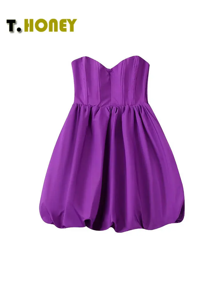 TELLHONEY Women Fashion Strapless Solid Color Side Zipper Mini Dress Female Party Chic Hem Pleats A Line Short Dresses
TELLHONEY Women Fashion Strapless Solid Color Side Zipper Mini Dress Female Party Chic Hem Pleats A Line Short Dresses