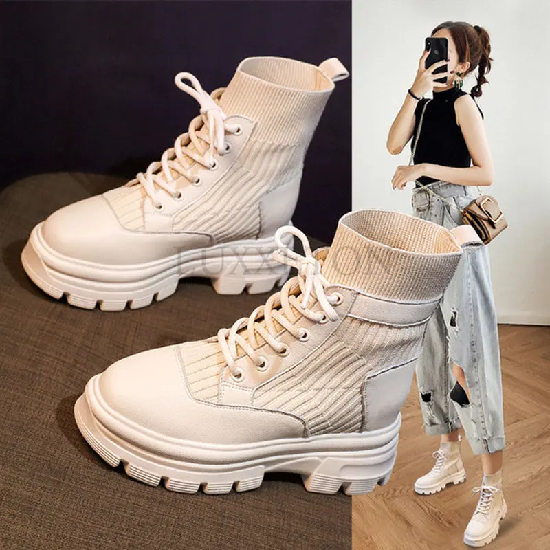 Women Short Thick Soled Boots Casual British Tube Breathable Elastic Socks Fashionable Low Top Lace Up Autumn Winter Shoes
Women Short Thick Soled Boots Casual British Tube Breathable Elastic Socks Fashionable Low Top Lace Up Autumn Winter Shoes