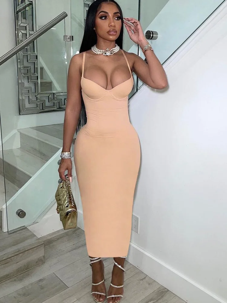 Solid Elegant Maxi Dress Women Sexy Spahgetti Strap Low Neck Body-Shaping Cleavage Skirt Party Clubwear Female 2022 Summer
Solid Elegant Maxi Dress Women Sexy Spahgetti Strap Low Neck Body-Shaping Cleavage Skirt Party Clubwear Female 2022 Summer