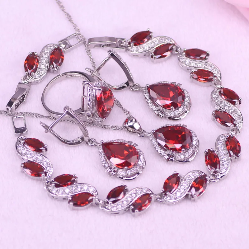 Red Zircon White Crystal Silver Color Costume Jewelry For Women Earrings Ring Necklace With Bracelet Anniversary Present
Red Zircon White Crystal Silver Color Costume Jewelry For Women Earrings Ring Necklace With Bracelet Anniversary Present