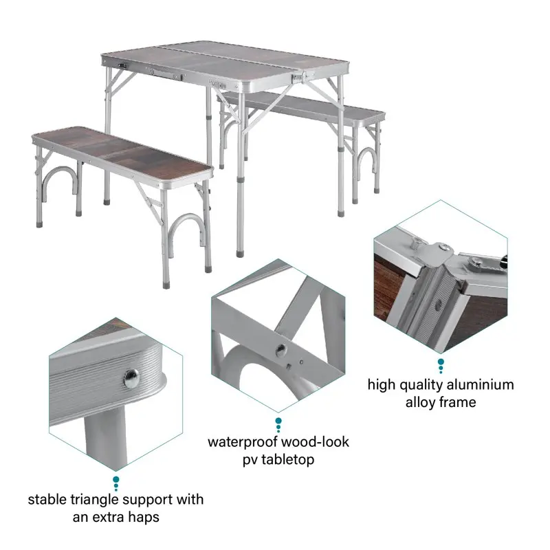 Fantastic Aluminum Camping Table Sets for 4 People, 2PCS Benches & One 4ft Folding Camping Table, Great for Picnic, Camping and
Fantastic Aluminum Camping Table Sets for 4 People, 2PCS Benches & One 4ft Folding Camping Table, Great for Picnic, Camping and