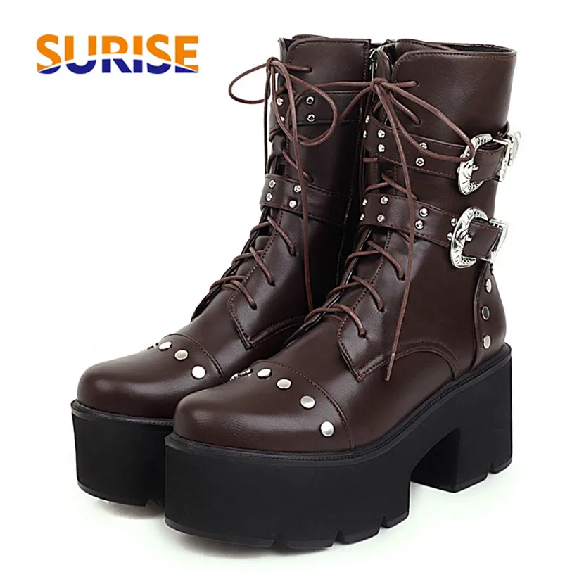 Winter Plush Women Platform Mid-calf Boots Black Brown High Thick Heel Lady Square Toe Zipper Rivet Buckle Motorcycle Half Boots
Winter Plush Women Platform Mid-calf Boots Black Brown High Thick Heel Lady Square Toe Zipper Rivet Buckle Motorcycle Half Boots