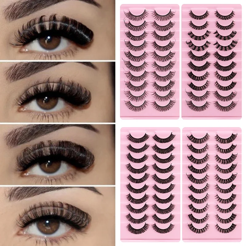 

3D Artificial Eyelashes 10-23mm Hybrid Thick Volume Russian DD Curl Eyelashes 10 Pairs of Reusable Lengthening False Eyelashes