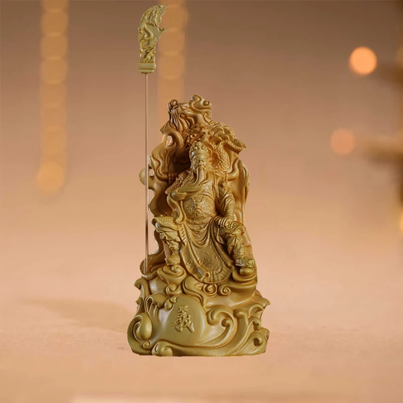 

Wooden Handmade God of War Guan Gong Buddha Figurine Statue Home Decoration Hand Carved Guan Yu Sculpture