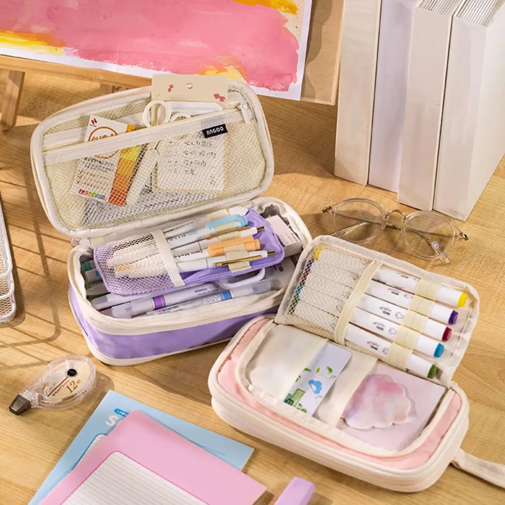 Pencil Bag With Handle Double Layers Mesh Pocket Canvas Multiple Pockets Design Pencil Pen Storage Pouch Office Accessories
Pencil Bag With Handle Double Layers Mesh Pocket Canvas Multiple Pockets Design Pencil Pen Storage Pouch Office Accessories