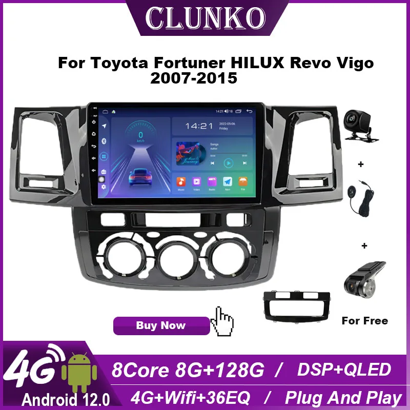 

Автомобильный радиоприемник Clunko Toyota Fortuner Hilux Revo 2007-2015 Android, стерео, экран Tesla, мультимедийный плеер Carplay Auto 8G + 256G 4G wifi