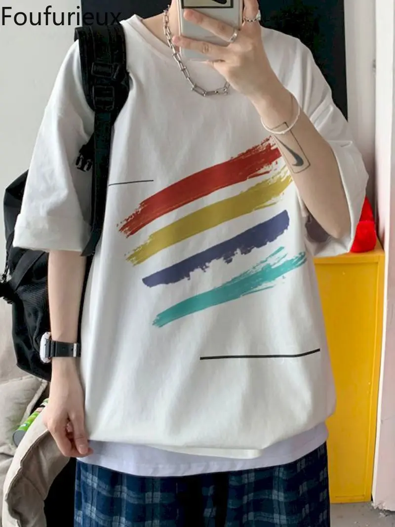 Foufurieux Summer Men Casual Oversized T-Shirt Rainbow Harajuku Loose T-shirts Short Sleeved T Shirt Tops Y2k Street All-match
Foufurieux Summer Men Casual Oversized T-Shirt Rainbow Harajuku Loose T-shirts Short Sleeved T Shirt Tops Y2k Street All-match
