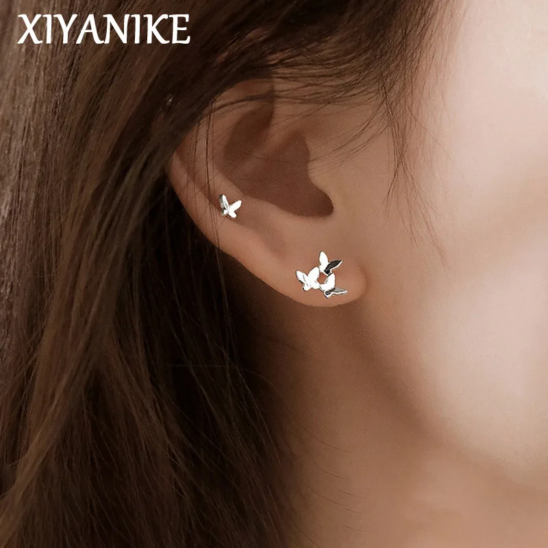 

XIYANIKE Sweet Asymmetric Butterfly Ear Stud Earrings For Women Girl Fashion New Piercing Jewelry Lady Gift Party сережки