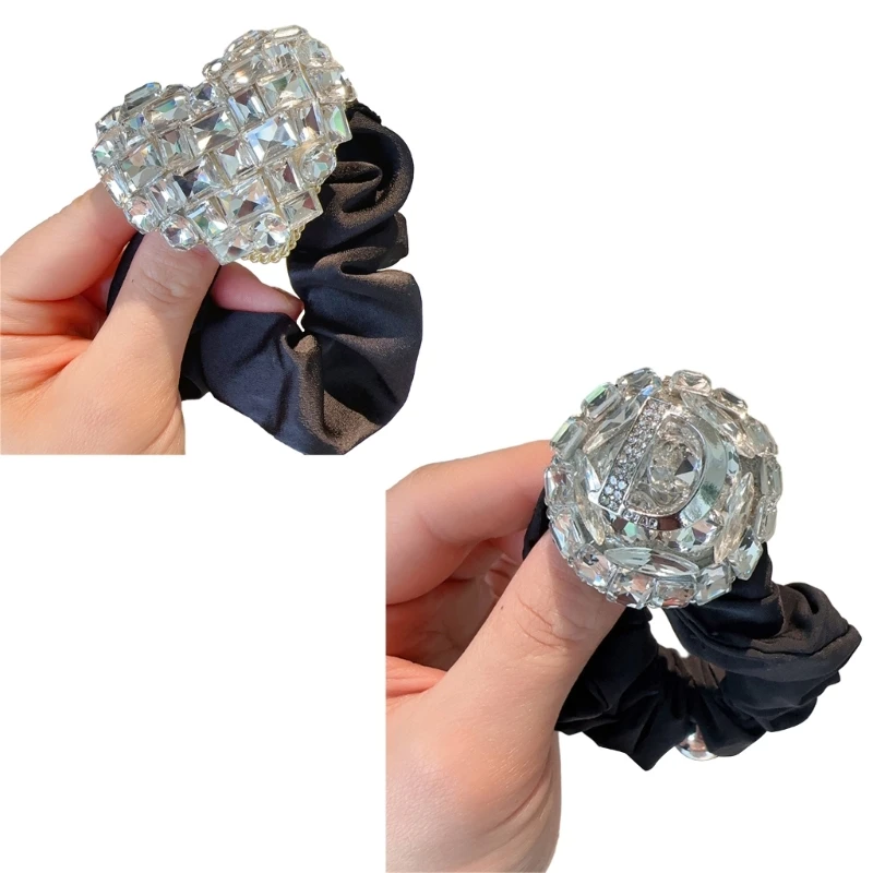 

Hair Tie Shimmering Full Rhinestones Hair Rope Heart Blingbling Scrunchies Princess at Large Ties Drop Shipping