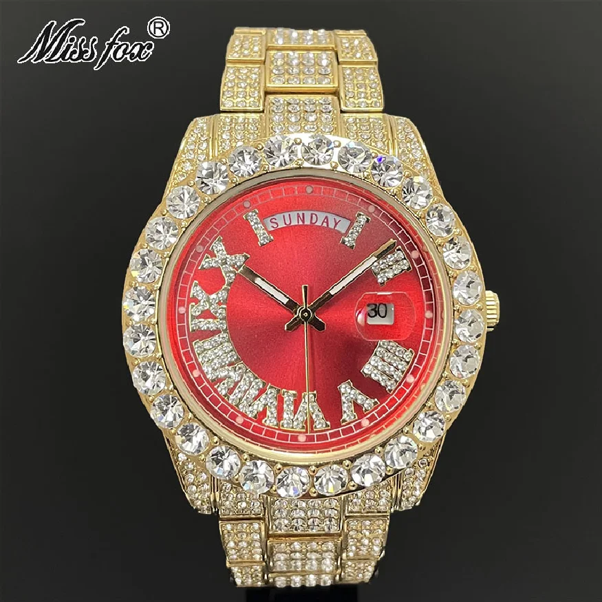 Часы наручные мужские кварцевые, роскошные модные водонепроницаемые с муассанитом, золотистые красные, в стиле хип-хоп
Часы наручные мужские кварцевые, роскошные модные водонепроницаемые с муассанитом, золотистые красные, в стиле хип-хоп