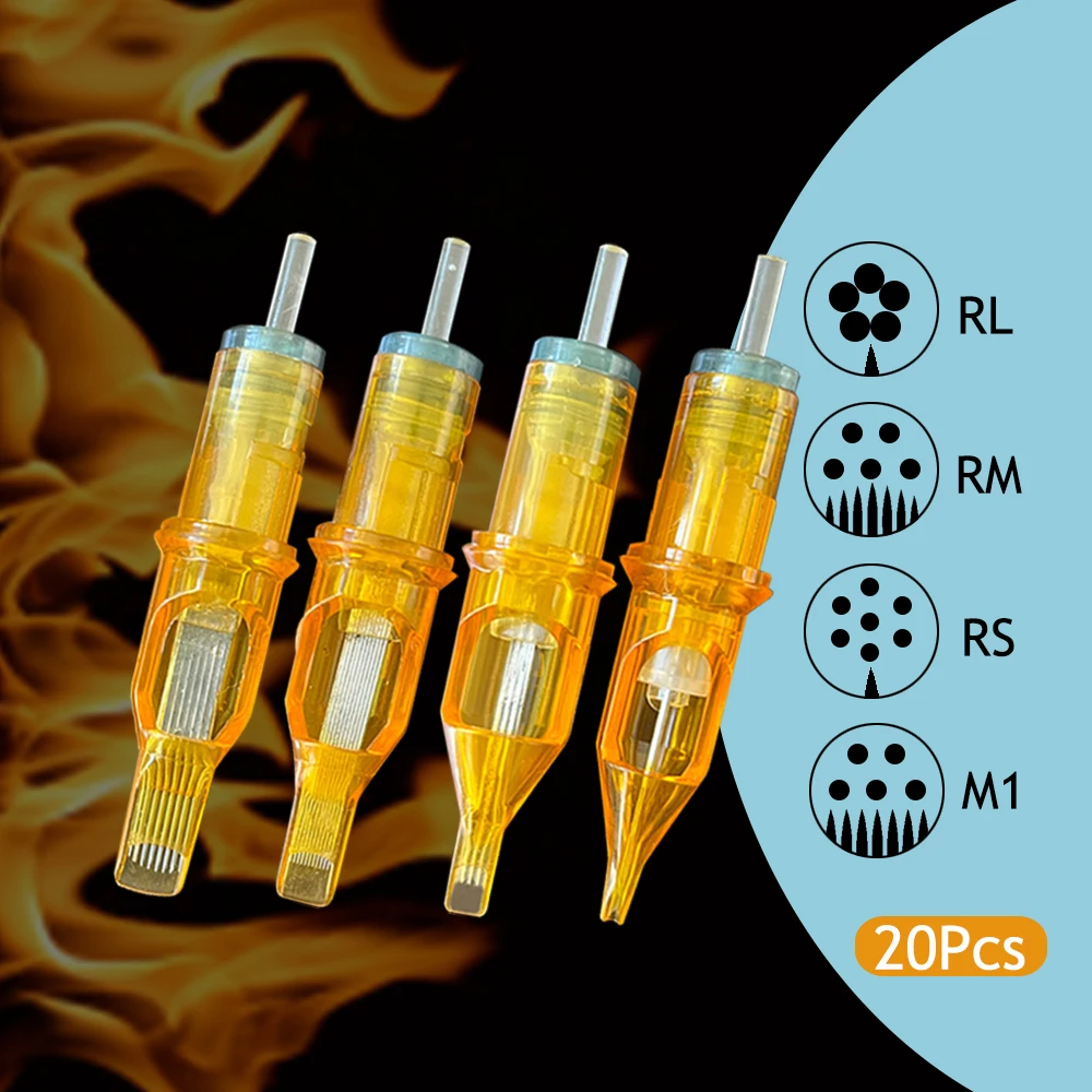 

20pcs/Lot Cartridge Tattoo Needles RL RS RM M1 Disposable Sterilized Safety Permanent Makeup Sterile Pmu Machines Pen Grips Bulk