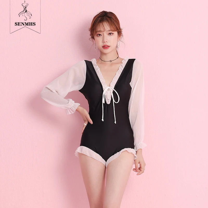 SENMHS Summer Long Sleeve Chiffon Bodysuit Sexy Backless Lace Low-Cut Swimsuit&Sunscreen Shirt Pool Beach Swimwear
SENMHS Summer Long Sleeve Chiffon Bodysuit Sexy Backless Lace Low-Cut Swimsuit&Sunscreen Shirt Pool Beach Swimwear