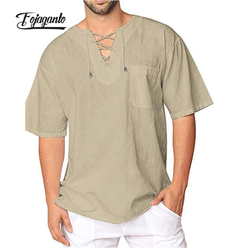 FOJAGANTO Men's Summer Short Sleeve T-Shirt Casual Fashion Solid Color Round Neck T-Shirt Tie Collar Linen T-Shirt Men
FOJAGANTO Men's Summer Short Sleeve T-Shirt Casual Fashion Solid Color Round Neck T-Shirt Tie Collar Linen T-Shirt Men