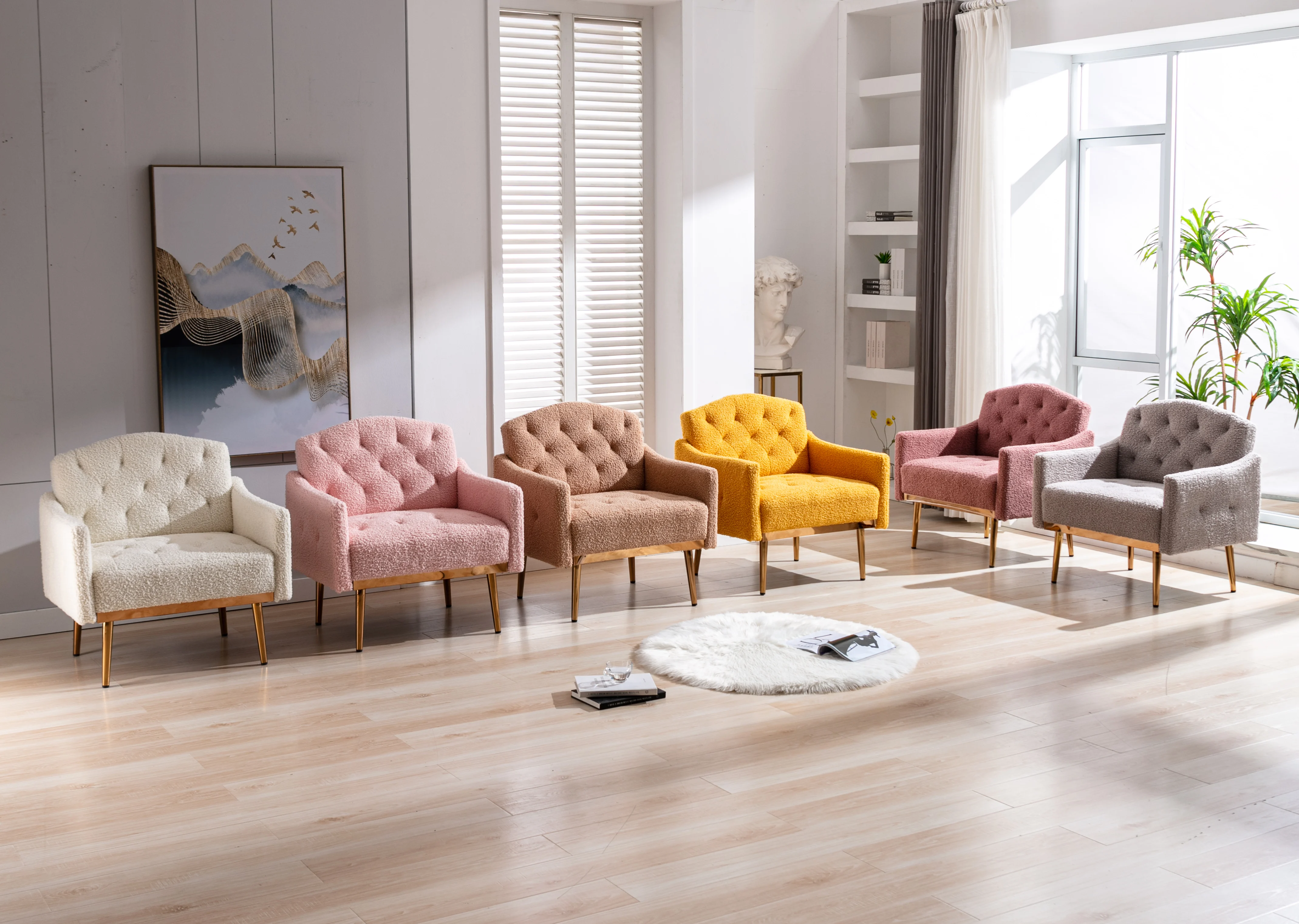 (USA Stock) Accent Chair, Leisure Single Sofa with Rose Golden Feet and Tufted Back
(USA Stock) Accent Chair, Leisure Single Sofa with Rose Golden Feet and Tufted Back
