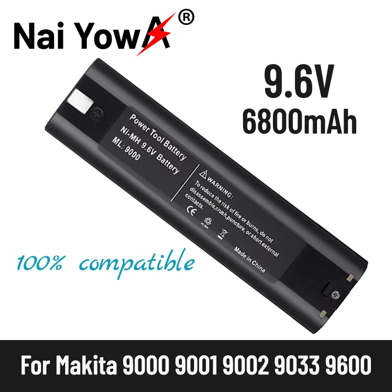 9.6V 6.8Ah NIMH Battery Replacement for Makita 9000 9002 9033, 6095D 6096D 6093D 6012HD DA391D 5090D 4390D 5090D 8402VD ML902
9.6V 6.8Ah NIMH Battery Replacement for Makita 9000 9002 9033, 6095D 6096D 6093D 6012HD DA391D 5090D 4390D 5090D 8402VD ML902