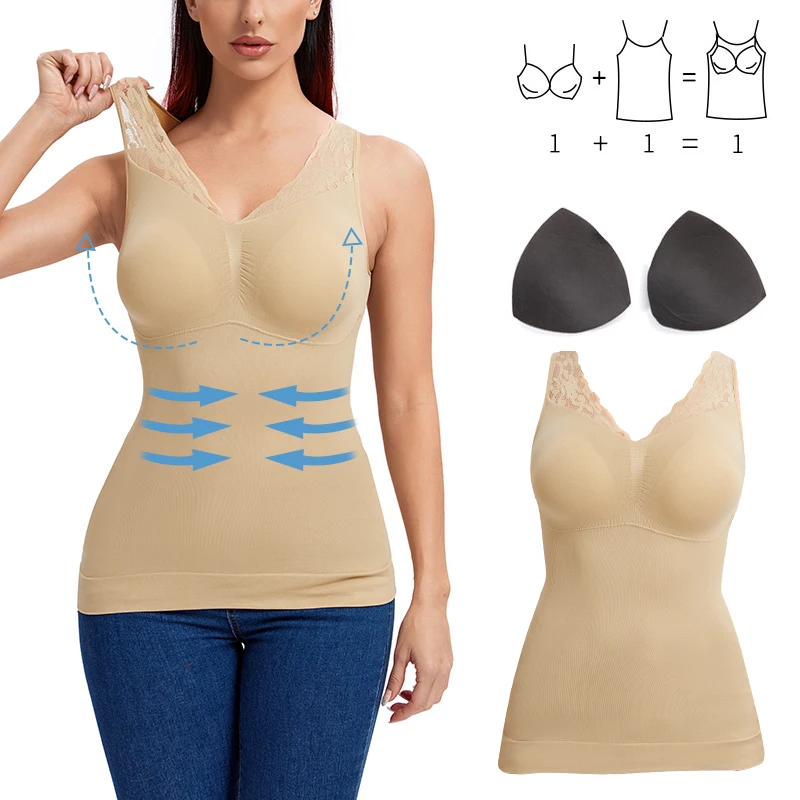 Padded Shapewear Tank Tops Women Tummy Control Smooth Slim Body Shapers Seamless Camisole With Floral Lace V Neck Vest Summer
Padded Shapewear Tank Tops Women Tummy Control Smooth Slim Body Shapers Seamless Camisole With Floral Lace V Neck Vest Summer