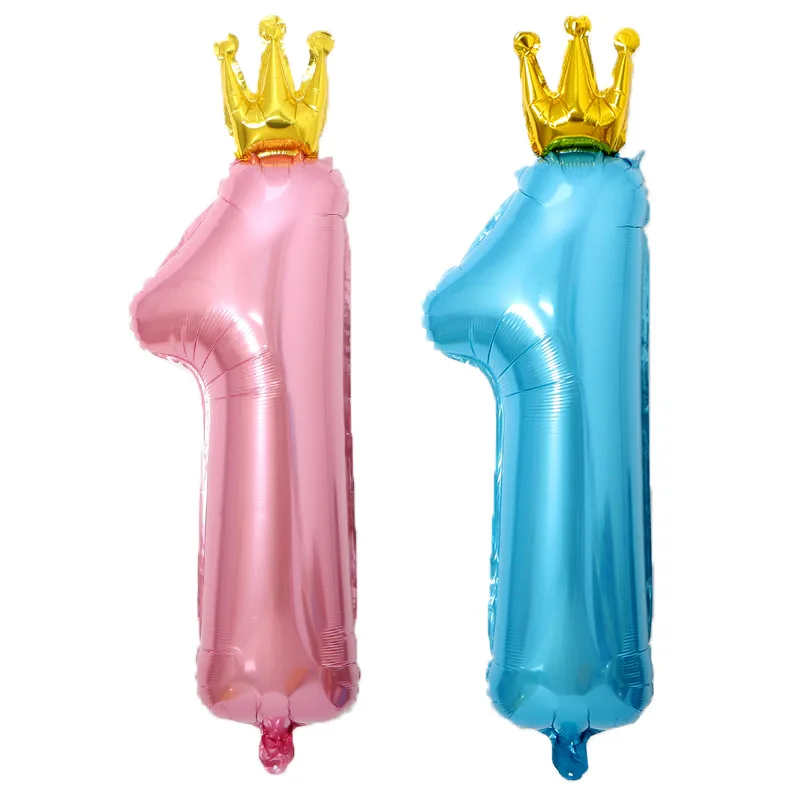 

36inch Pink Blue Number Balloon with Crown 1st Birthday Party Decorations Foil Balloons Decoration Anniversaire Baby Shower