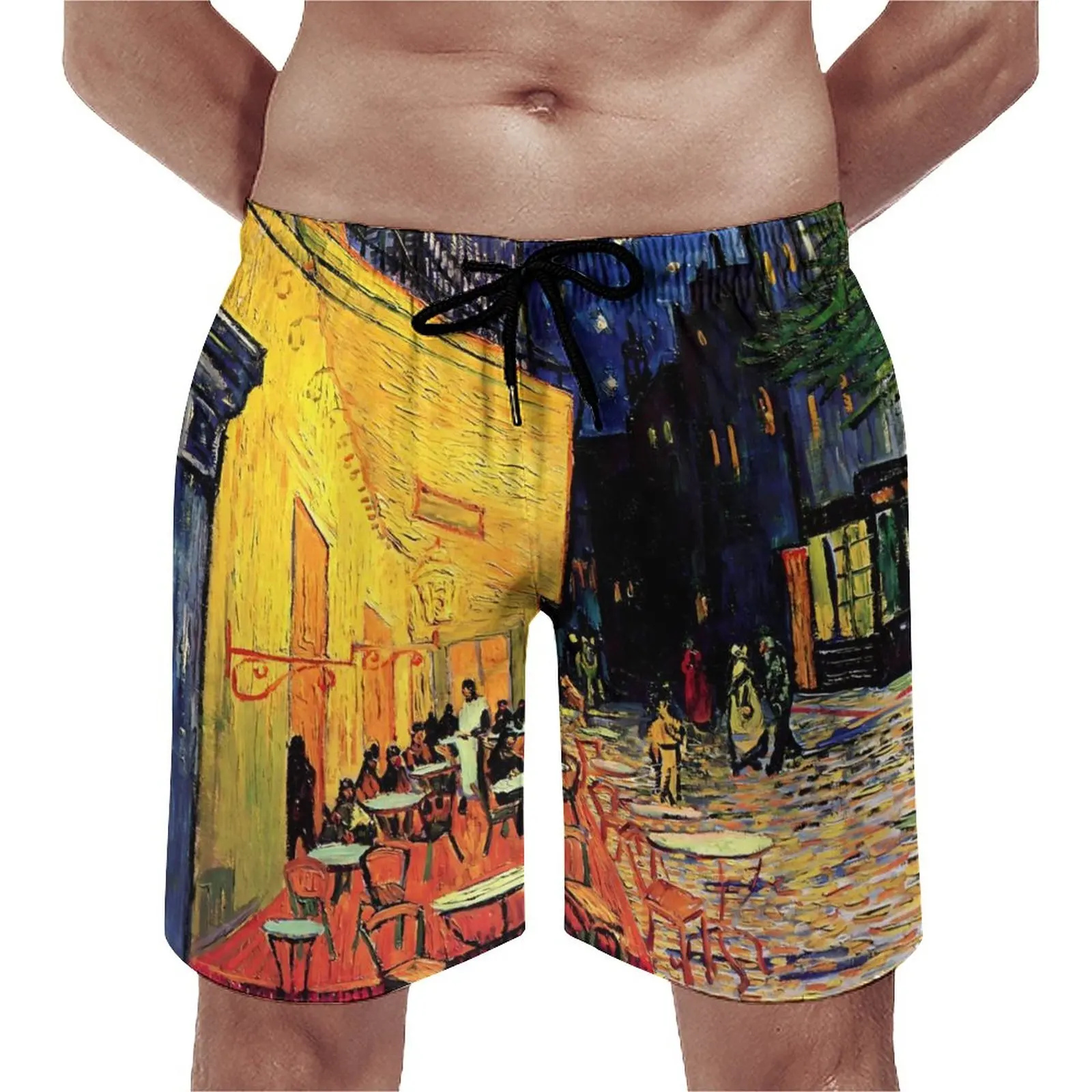 

Vincent Van Gogh Gym Shorts Summer Cafe Terrace Hawaii Beach Short Pants Men Sportswear Quick Drying Pattern Swim Trunks