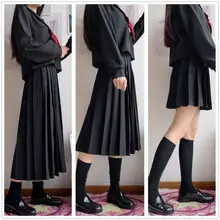 School Girls Student Uniform Black Pleated Skirts Elastic Waist Japanese Style Women Cosplay Cosutme Base Preppy Style
