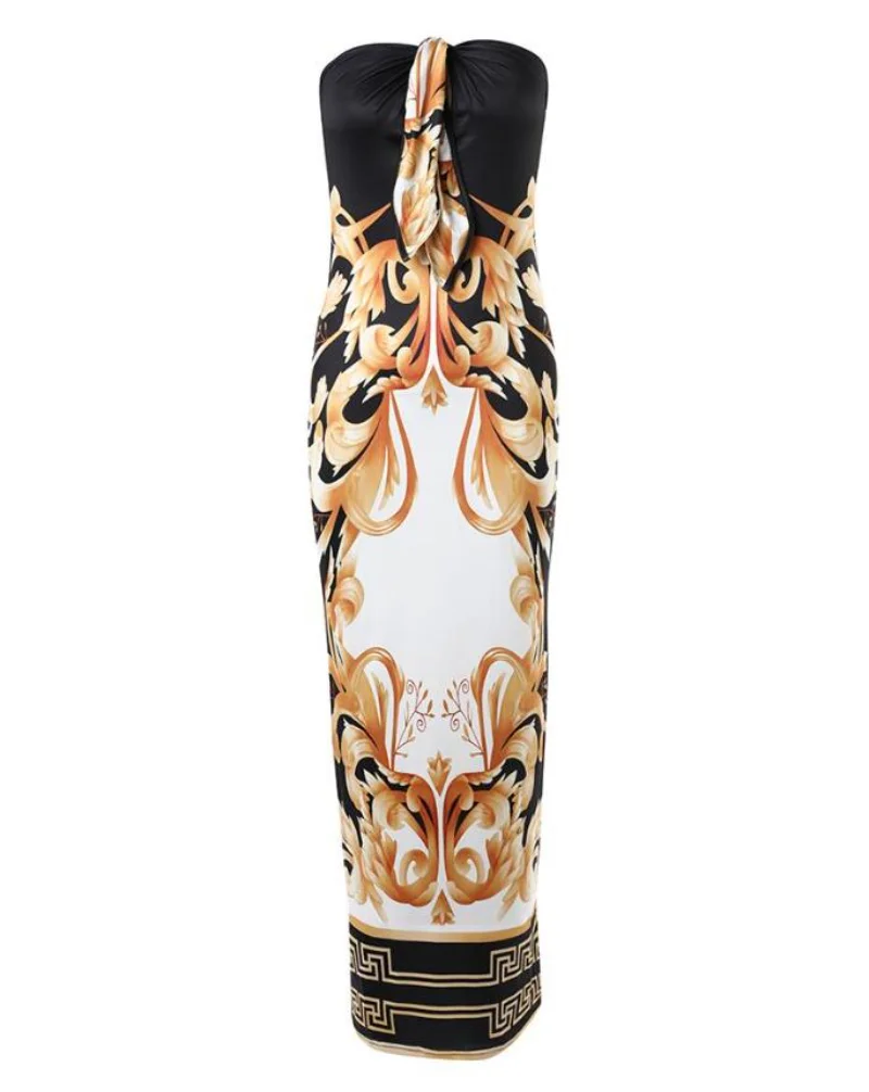 Baroque Print Bandeau Knotted Maxi Dress Women Long Slim Summer Spring Strapless High Waist Dress Floral Flower
Baroque Print Bandeau Knotted Maxi Dress Women Long Slim Summer Spring Strapless High Waist Dress Floral Flower