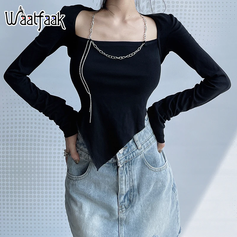 Укороченный женский топ Waatfaak Techwear в стиле панк с цепочкой, черная Асимметричная футболка в стиле пэчворк, с вырезами, темная академия, банда...
Укороченный женский топ Waatfaak Techwear в стиле панк с цепочкой, черная Асимметричная футболка в стиле пэчворк, с вырезами, темная академия, банда...