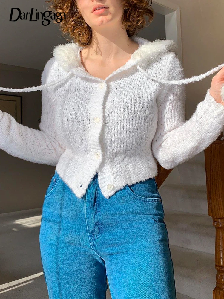 Darlingaga Casual White Cute Y2K Hooded Cardigan Women Hairball Korean Fashion Autumn Jacket Knitted Sweaters Buttons Fur Trim
Darlingaga Casual White Cute Y2K Hooded Cardigan Women Hairball Korean Fashion Autumn Jacket Knitted Sweaters Buttons Fur Trim