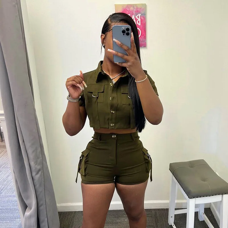 

FTS Summer Women's Cargo Shorts Street Wear New Fashion High Waist Hip Pocket Casual Shorts Female Clothing