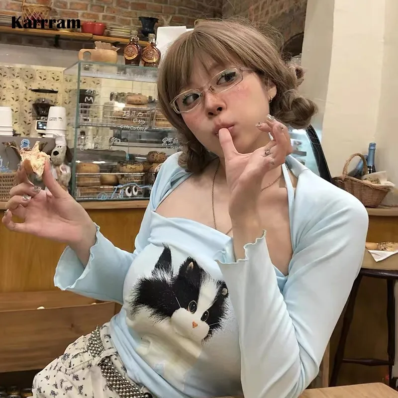 Karrram Y2k Aesthetics Top Two Piece Set Kawaii Cat Print T-shirt Japanese Harajuku Cute Kitten T Shirt 2-piece Fairycore E-girl
Karrram Y2k Aesthetics Top Two Piece Set Kawaii Cat Print T-shirt Japanese Harajuku Cute Kitten T Shirt 2-piece Fairycore E-girl