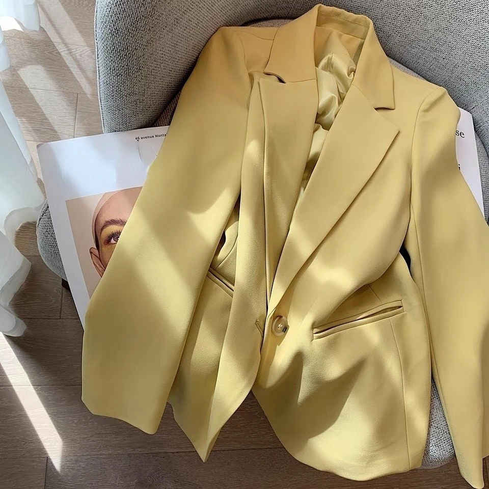 Yellow Women Blazers Top Quality Autumm New Turn-Down Collar Pocket Elegant Office Lady Outwear Coats
Yellow Women Blazers Top Quality Autumm New Turn-Down Collar Pocket Elegant Office Lady Outwear Coats