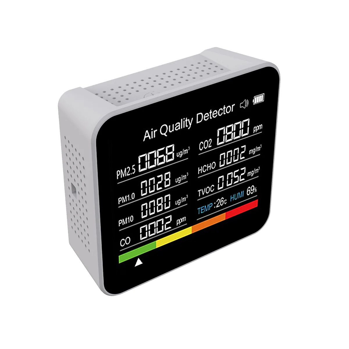 

9 In1 Air Quality Monitor Meter Carbon Dioxide Detector TVOC HCHO PM2.5 PM1.0 PM10 Temperature Humidity Detection