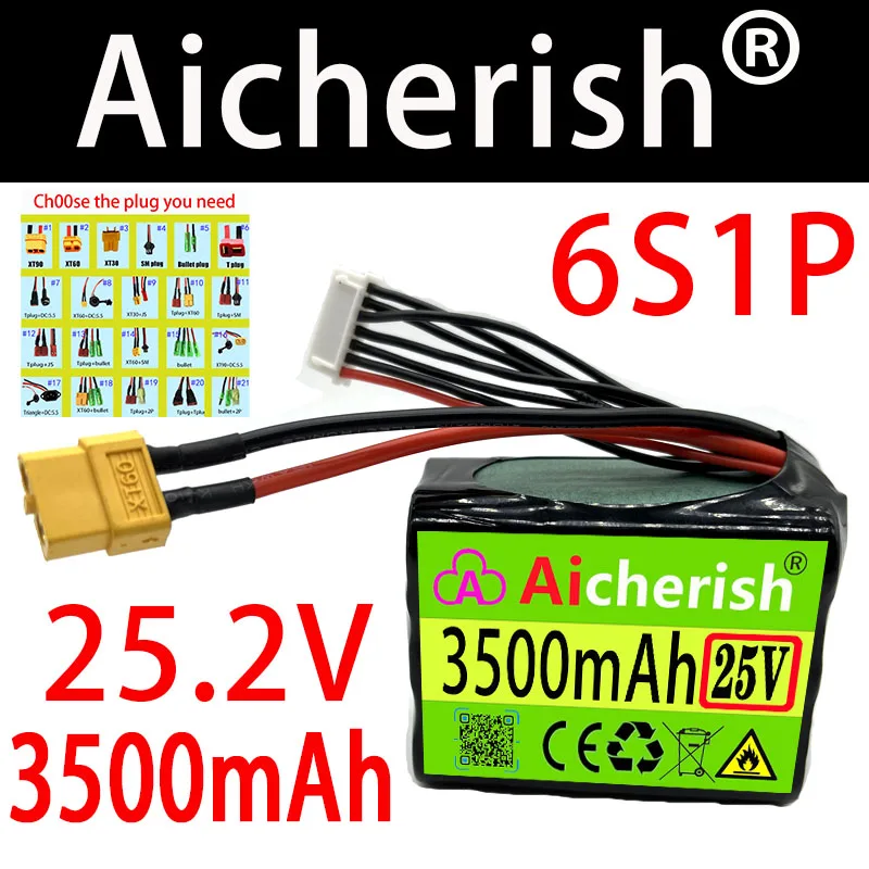 Rechargeable Li-Ion 6S1P 24V 3500MAh 25.2V High Capacity UAV Battery For Various RC Airplane Quadrotor XH2.54-7P XT60
Rechargeable Li-Ion 6S1P 24V 3500MAh 25.2V High Capacity UAV Battery For Various RC Airplane Quadrotor XH2.54-7P XT60