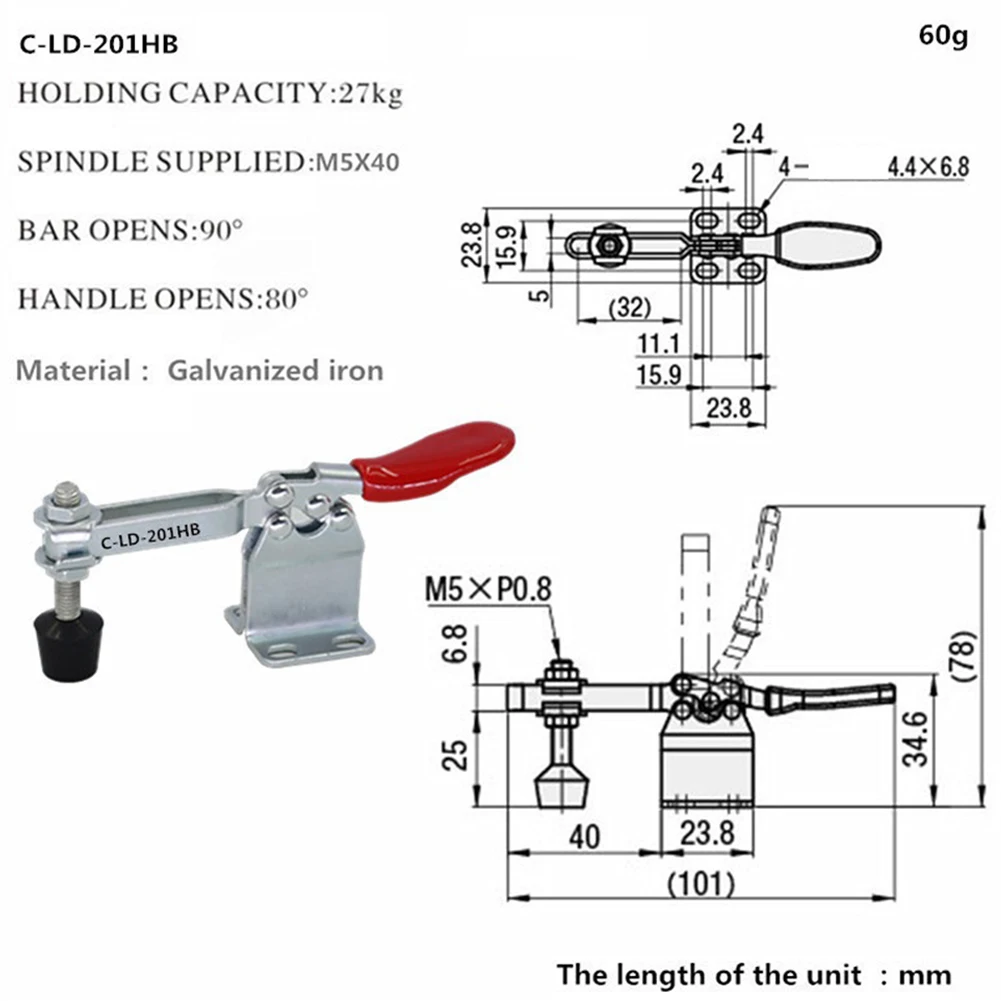 2PCS Woodworking Toggle Clamp C-LD-201HB Quick Release Tool Fixture Toggle Clamp Clamping Force 27Kg 60lb Retracted Clamp
2PCS Woodworking Toggle Clamp C-LD-201HB Quick Release Tool Fixture Toggle Clamp Clamping Force 27Kg 60lb Retracted Clamp