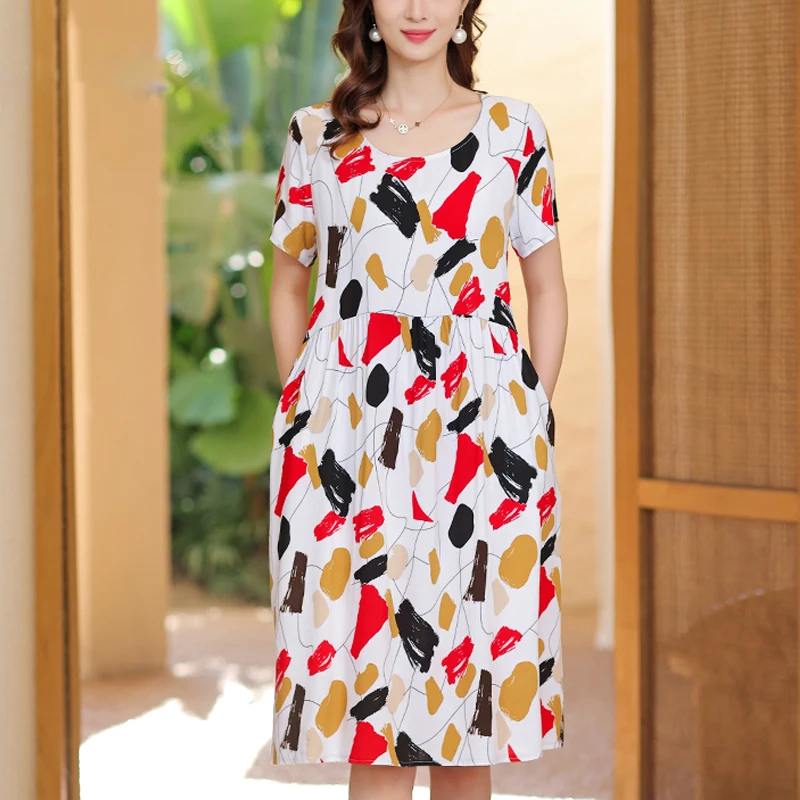 Женское винтажное платье с коротким рукавом, круглым вырезом и цветочным принтом
Женское винтажное платье с коротким рукавом, круглым вырезом и цветочным принтом