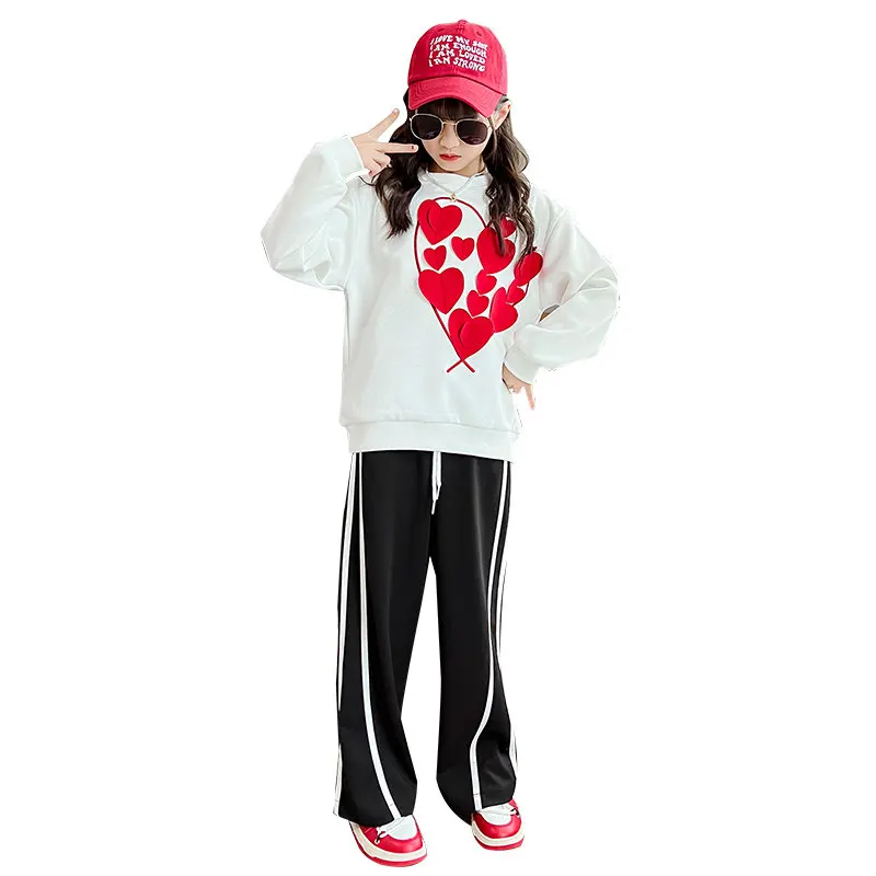 Heart Pattern Sweatshirt + Pants Two Pieces Casual Sportwear Outfits 5-14Years Old Teenage Girls Autumn New Design Clothing Sets
Heart Pattern Sweatshirt + Pants Two Pieces Casual Sportwear Outfits 5-14Years Old Teenage Girls Autumn New Design Clothing Sets
