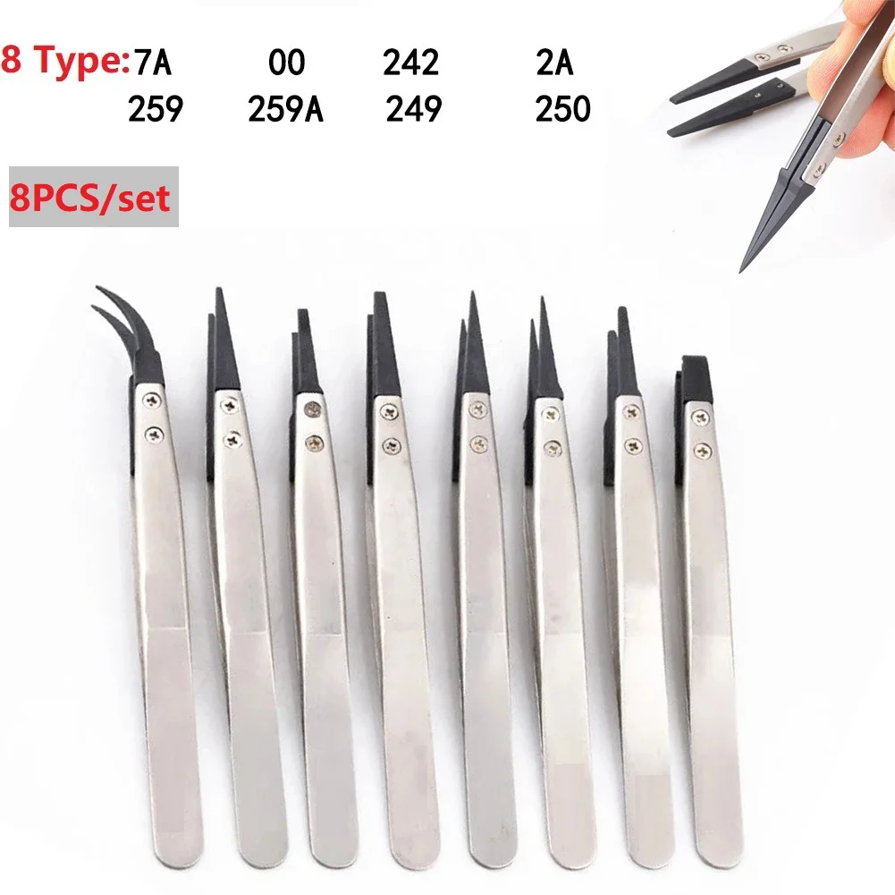 8Pcs Anti-Static Tweezer W/ Replaceable Tip Head Stainless Steel Tweezer For Carbon Fiber Conductive Tools Accessories
8Pcs Anti-Static Tweezer W/ Replaceable Tip Head Stainless Steel Tweezer For Carbon Fiber Conductive Tools Accessories
