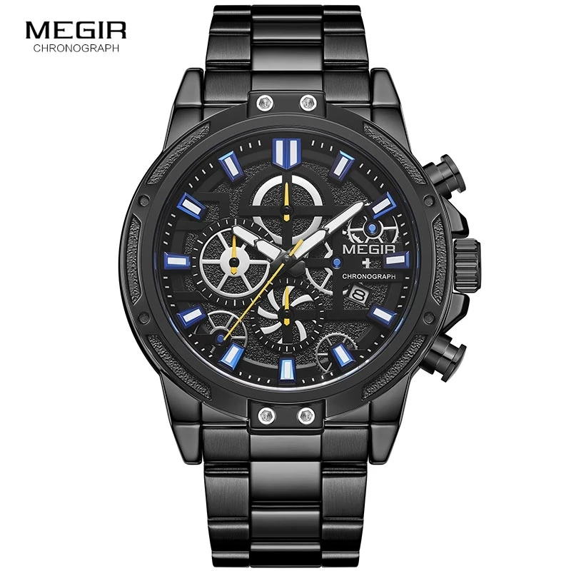 

MEGIR 2023 Men's Business Quartz Watches Army Sports Chronograph Wristwatch Man Top Brand Luxury Relogios Masculinos 2108 Black